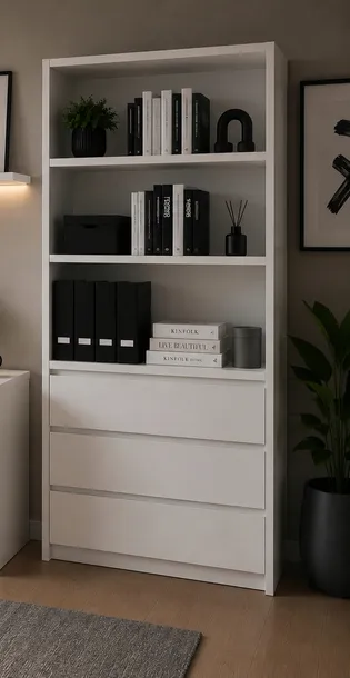 Duży Regał Biurowy z 3 Szufladami i półkami na książki 180x90x32