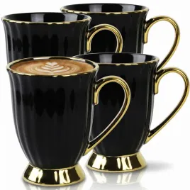 4x-porcelanowy-kubek-do-kawy-herbaty-zloty-czarny-240ml-ze-zlotym-uchem