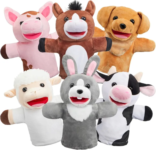 6X DUŻE KUKIEŁKI PACYNKI ZWIERZĄTKA NA RĘKE ROLNE PREZENT DLA DZIECKA CUTE