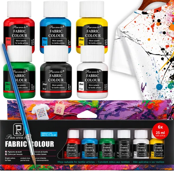 FARBY DO TKANIN DO MALOWANIA UBRAŃ BUTÓW ZESTAW 6 SZT X 25 ML FARBA DIY