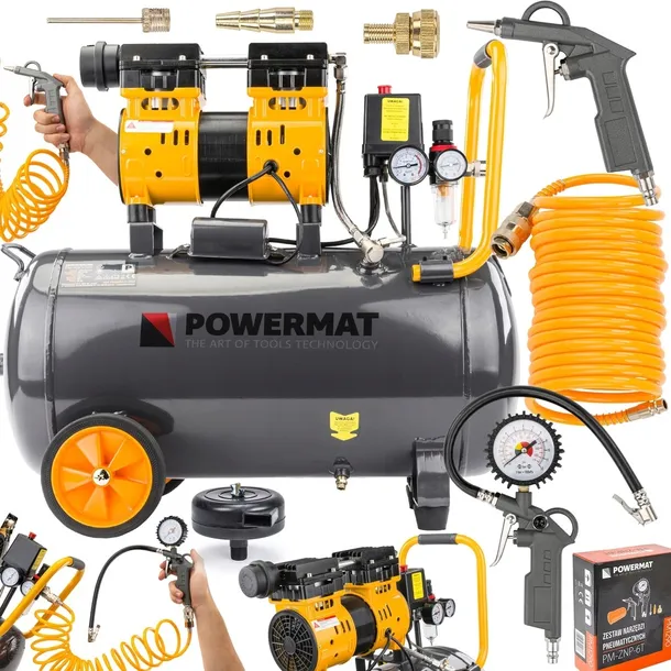 KOMPRESOR BEZOLEJOWY 50L SPRĘŻARKA 8 BAR 290l/min 230V SEPARATOR CICHY 59dB