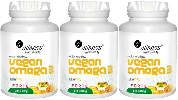 Aliness Vegan Omega 3 FORTE DHA 500 mg Odporność Krążenie 3 x 60 vege caps