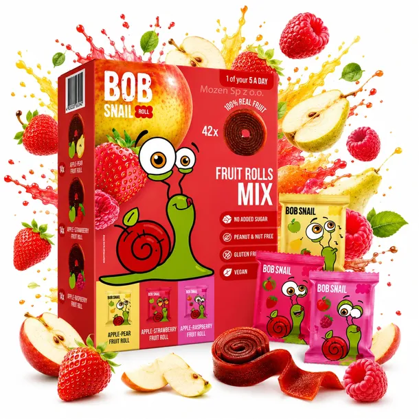 Cukierki Bez Cukru Bob Snail Rollsy Owocowe MIX 42 szt 420g Vegan