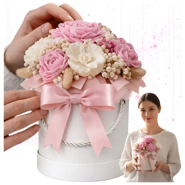 Flower Box Zapachowy podziękowanie dla Chrzestnych bukiet flowerbox sojowe