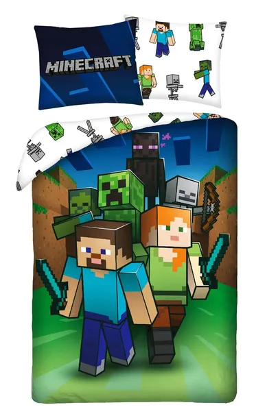 MINECRAFT POŚCIEL DZIECIĘCA PODWÓJNA 160x200 ALEX STEVE 100% BAWEŁNA