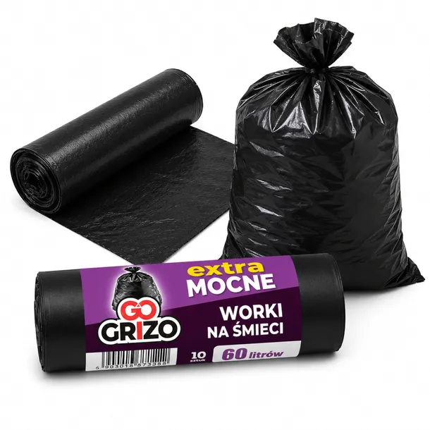WOREK WORKI DO KOSZA NA ŚMIECI ODPADY CZARNE 60L 10SZT UNIWERSALNE MOCNE