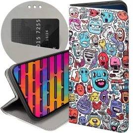 etui-z-klapka-do-huawei-nova-y70-wzory-doodle-zwierzeta-potwory-rysunki