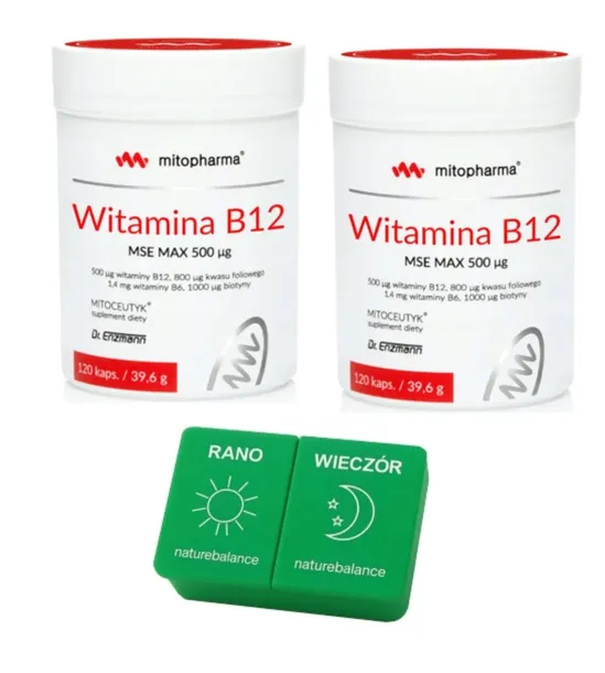 ZESTAW Mito-Pharma Witamina B12 MSE MAX 500 Dr Enzmann 120 kaps x2 + GRATIS