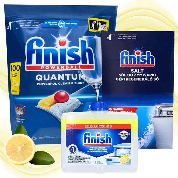 Finish Zestaw do zmywarki Kapsułki Quantum All-in-1 100szt Sól Czyścik