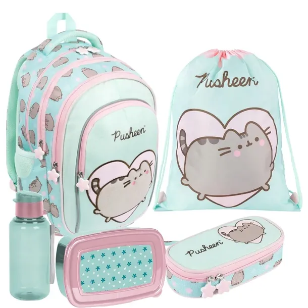 PLECAK ZESTAW SZKOLNY St.Majewski tornister PUSHEEN miętowy 5w1 klasa 1-3