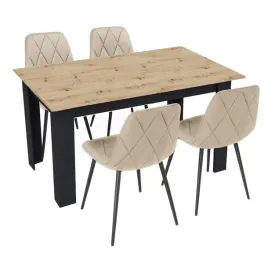 stol-kuchenny-120x80-dab-artisan-czarny-4-krzesla-piado-bezowe