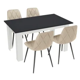 stol-kuchenny-120x80-czarny-bialy-4-krzesla-piado-bezowe