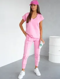 letni-dres-bawelniany-bluza-z-krotkim-rekawem-spodnie-ve55-rozowy
