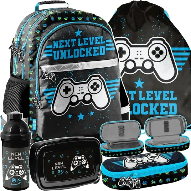 ZESTAW 5w1 PLECAK SZKOLNY GAMING GAMEPAD KOMPLET 5w1 DLA CHŁOPAKA Z PADEM
