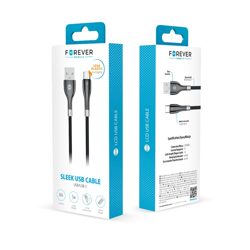 forever-kabel-sleek-usb-usb-c-10-m-3a-czarny