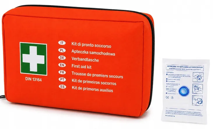 APTECZKA pierwszej pomocy DIN samochodowa EU + ustnik DIN 13164 wyposażona