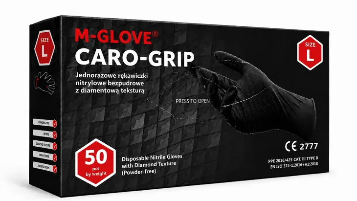 Rękawice rękawiczki NITRYLOWE bardzo mocne GRIP BLACK porowate 50 szt KAT 3