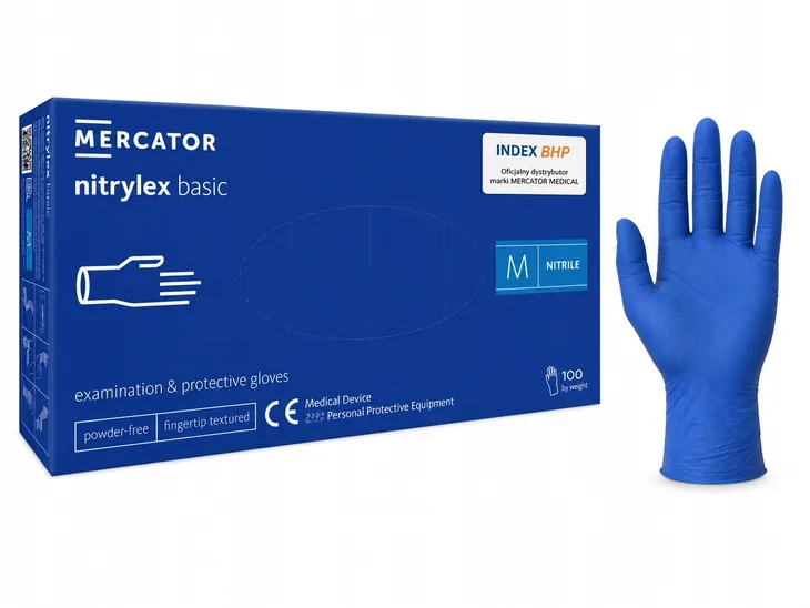RĘKAWICE rękawiczki NITRYLOWE BEZPUDROWE blue M MERCATOR NITRYLEX BASIC