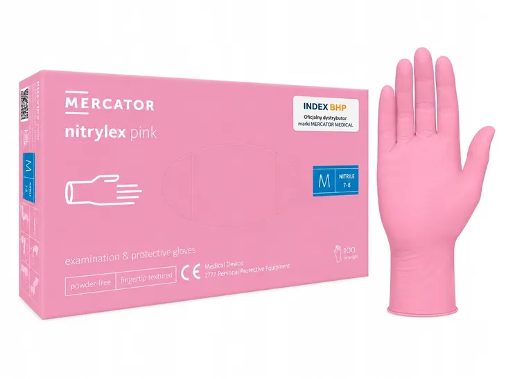RĘKAWICE rękawiczki NITRYLOWE różowe MAGENTA pink NITRYLEX PINK M