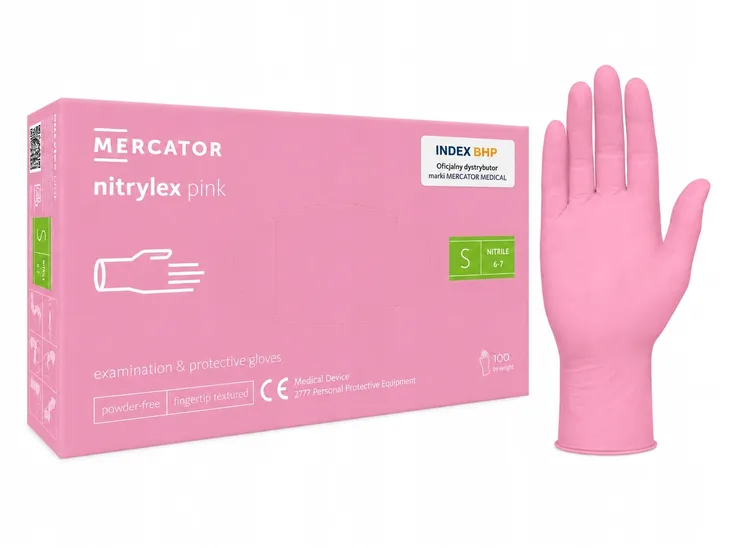 RĘKAWICE rękawiczki NITRYLOWE różowe MAGENTA pink NITRYLEX PINK S