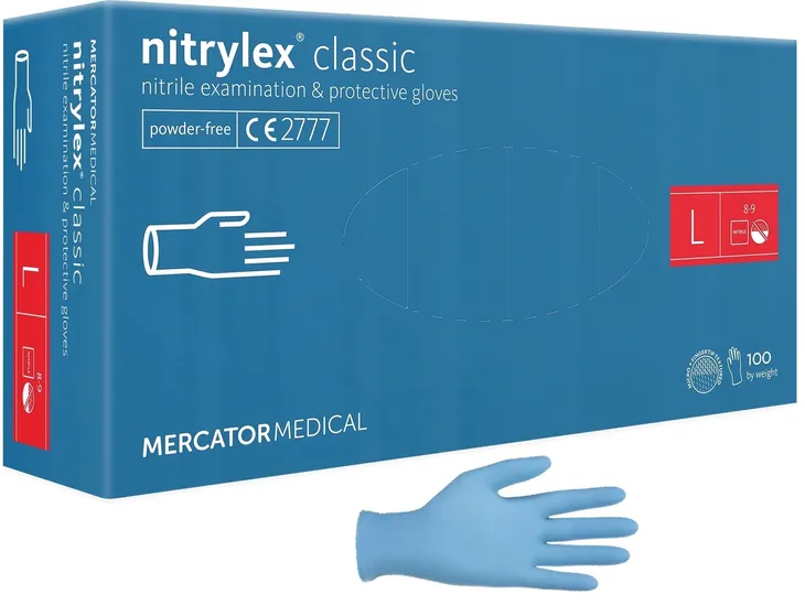 RĘKAWICE rękawiczki NITRYLOWE BEZPUDROWE blue L MERCATOR 100 szt.