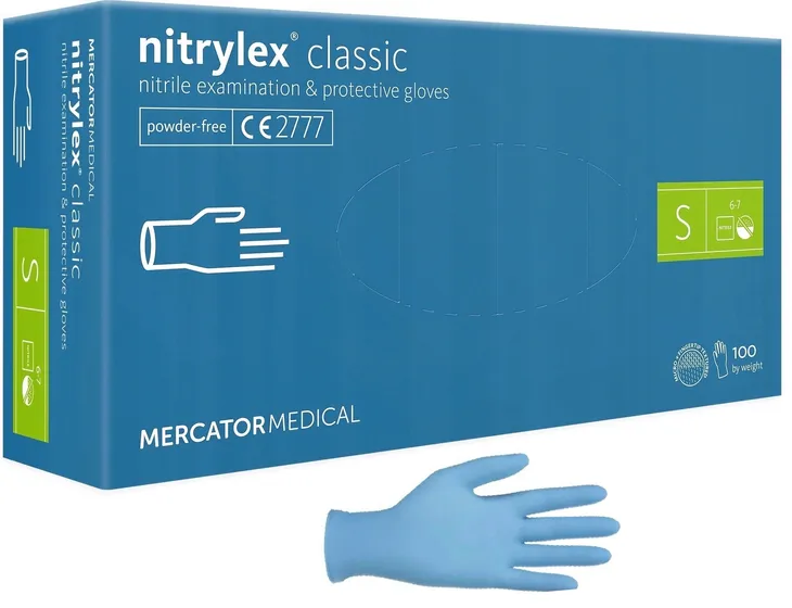 RĘKAWICE rękawiczki NITRYLOWE BEZPUDROWE blue S 100 szt. MERCATOR