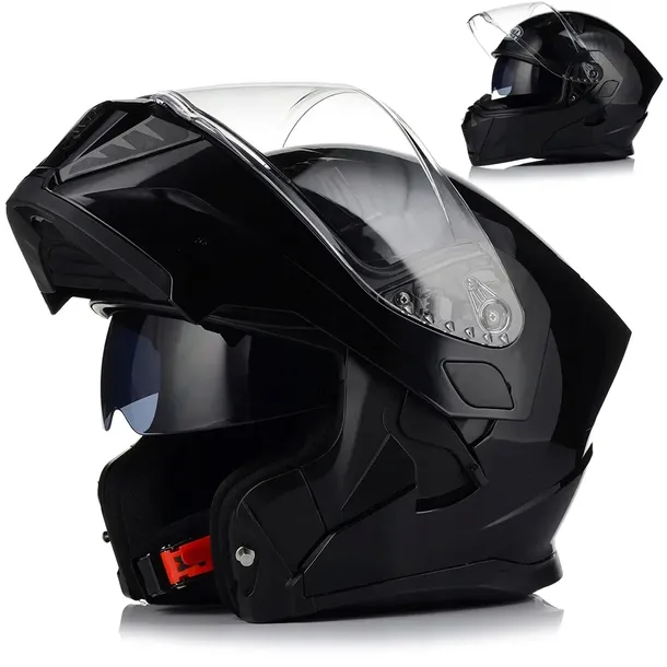 KASK MOTOCYKLOWY SZCZĘKOWY CZARNY POŁYSK FLIP UP TURYSTYCZNY 22.06 + BLENDA