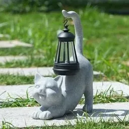 zywiczna-figurka-kota-z-latarnia-solarna-led-dekoracja-ogrodowa-szary