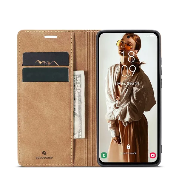 spacecase-wallet-galaxy-a32-5g-light-brown-funkcje-ladowanie-indukcyjne-pochlanianie-wstrzasow