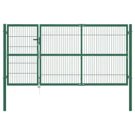 vidaxl-brama-ogrodzeniowa-ze-slupkami-350-x-140-cm-stalowa-zielona