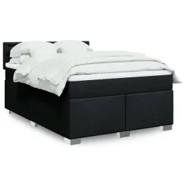vidaxl-lozko-kontynentalne-z-materacem-czarne-tkanina-160x200-cm