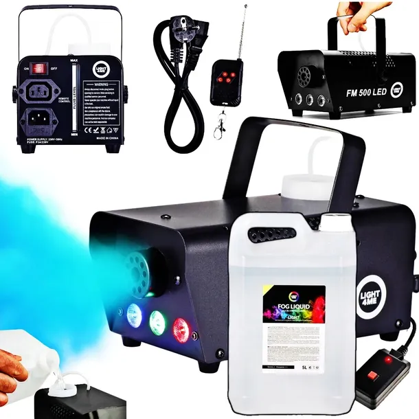 WYTWORNICA DYMU MGŁY DYMIARKA MINI PRZENOŚNA 500W PILOT RGB LED PŁYN 5 LITR