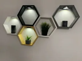 polka-heksagon-drewno-recznie-robiona-loft-rozne-wzory-kolory-led-zegar