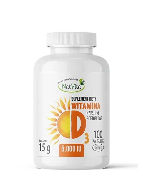 Witamina D3 5000 Odporność Układ Kostny Zęby 100 softgel NatVita