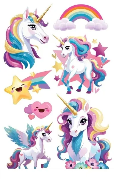 unicorn-tattoo-sheet-14x30-cm
