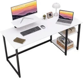 biurko-komputerowe-140cm-stojak-na-monitor-biale