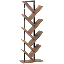 regal-na-ksiazki-homcom-rustykalny-braz-czarny-50-x-24-x-136-cm