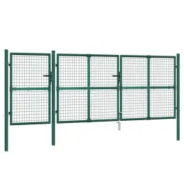zielona-stalowa-brama-ogrodowa-400-x-175-cm-z-dolnym-ryglem