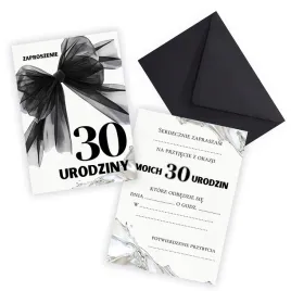 zaproszenia-na-30-urodziny-czarna-kokarda-30-party-koperta-czarna