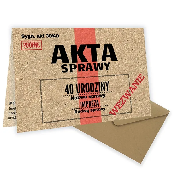 Zaproszenia na 40 Urodziny Akta Sprawy Wesołe Koperta Eko