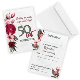 zaproszenia-na-50-urodziny-roza-koperta-biala
