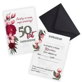 zaproszenia-na-50-urodziny-roza-koperta-czarna
