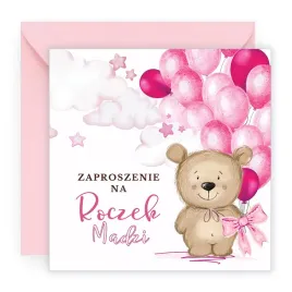 zaproszenia-na-roczek-personalizowane-rozowy-mis-koperta-rozowa