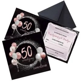 zaproszenia-na-50-urodziny-rozowe-balony-koperta-czarna