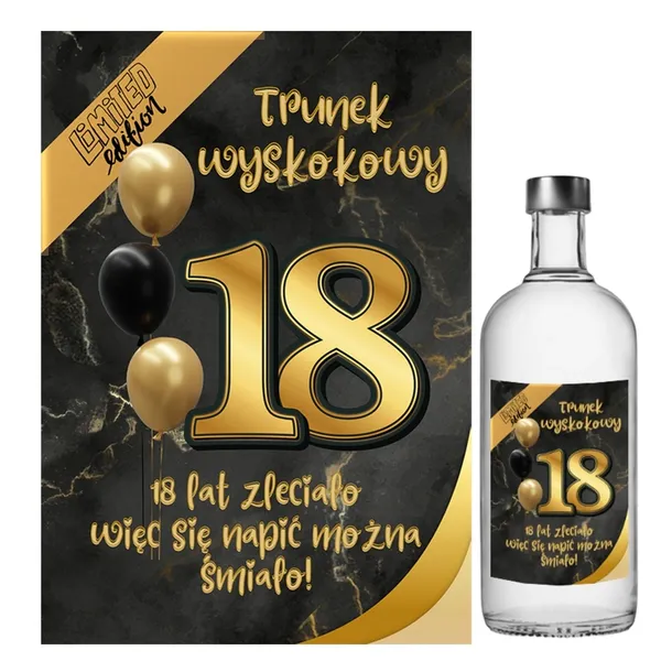 Naklejki na Butelki na 18 Urodziny Czarno Złote Party 10 sztuk