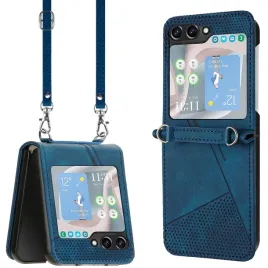 yarxiawin-skorzane-etui-do-samsung-galaxy-z-flip-6-niebieskie-pasek