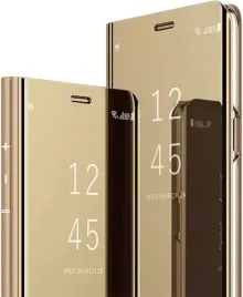 coque-etui-z-klapka-clear-view-do-samsung-galaxy-s23-zlote-lustro-szklo