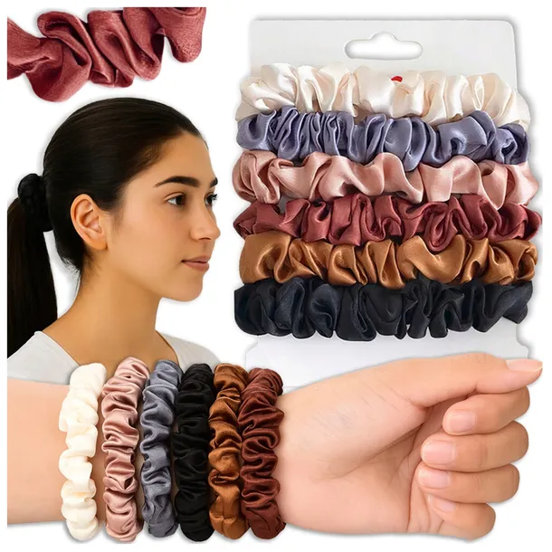 GUMKI DO WŁOSÓW SCRUNCHIE SATYNOWE BEZ ŁĄCZEŃ DELIKATNE SATYNOWE ZESTAW x6