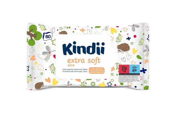 Nawilżane chusteczki Kindii Extra Soft Aloe, 60 szt.