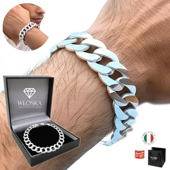 PEŁNA Bransoletka Srebrna Męska Bransoleta PANCERKA SREBRO 925 Gruba 13mm